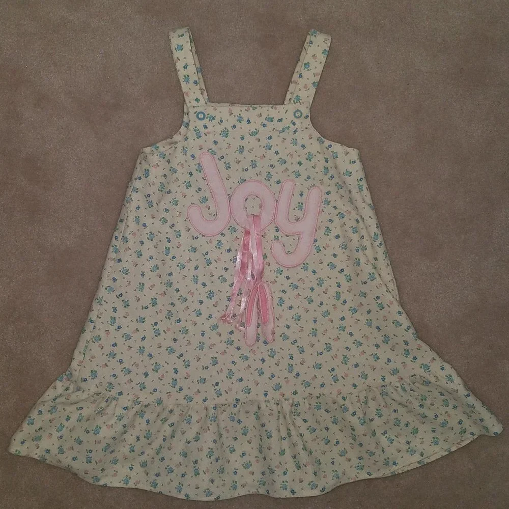 Handmade JOY Girls Corduroy Dress Yellow Pink Floral Ballet Slippers APPROX 4-6